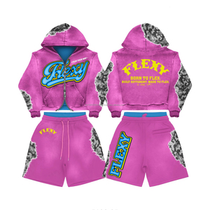 Custom Puff Print Logo Two Piece <b>Set</b> For Men Women Clothing Cut <b>Sew</b> Joggers Sweatsuit Streetwear Cropped Hoodie and Shorts <b>Set</b> - Product Image 5