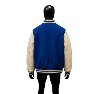 Veste universitaire en laine bleu roi personnalisée de qualité supérieure avec manches contrastées blanches, veste de baseball classique pour hommes et femmes, vente en gros - Product Image 2