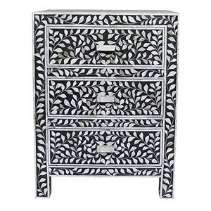 Élégante commode en bois avec tiroir latéral en os incrusté, motif artisanal décoratif, meuble de rangement pour chambre à coucher - Product Image 2