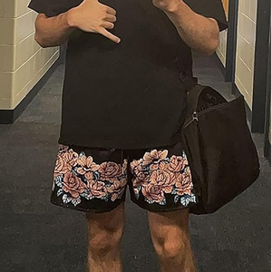 Wholesale Custom Men's Basketball Shorts Mesh Double <b>Layer</b> Plus Size Blue Breathable Quick Dry Comfortable Pockets Floral - Product Image 3