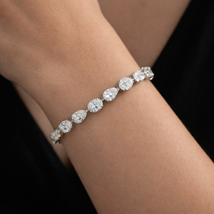 Diamond Tennis Bracelet 14k White <b>Gold</b> Oval Pear Cut Prong Setting IGI Certified Luxury Unisex Gift Jewelry - Product Image 1
