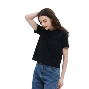 T-shirt uni à manches courtes pour femme, coupe ajustée, style coréen, nouvelle collection été, en fibre de polyester de qualité supérieure, col rond, longueur courte - Product Image 5
