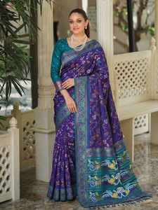 Silk <b>Saree</b> with Woven Border Floral Butti Design Traditional Style Wedding <b>Saree</b> <b>for</b> <b>Women</b> Indian All Seasons Gujarat Origin - Product Image 4