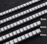 Collier tennis de luxe géométrique en argent sterling 925 / argent Tai avec moissanite, chaîne maille glacée, bijoux hip-hop unisexe 6 mm