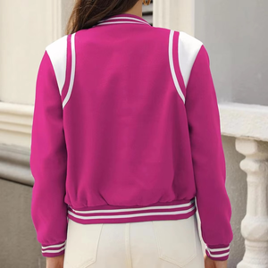 <b>New</b> Women's Regular Woven crop Varsity Jacket Corduroy Sheep <b>Skin</b> Windproof Breathable Embroidery Letter Bomber Razer impex - Product Image 6