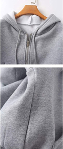 Custom Women's <b>Grey</b> Cropped Zipper <b>Hoodie</b> Heather <b>Grey</b> Drop Shoulder Fleece Full Zip Streetwear <b>Hoodie</b> Breathable OEM - Product Image 3