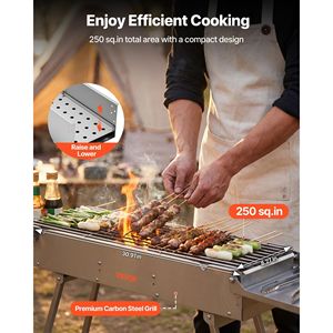 250 pouces carrées Barbecue au charbon de bois portable et pliable avec plateau relevable et tables latérales, finition brossée pour le camping - Product Image 2