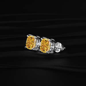 <b>Cushion</b> Cut Yellow Moissanite Stud Earrings 4 TCW VVS Clarity 14K Gold 4 Prong Solitaire Screw <b>Back</b> Handmade Jewelry Gift - Product Image 3
