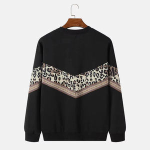 <b>Black</b> Leopard Print Chevron <b>Crew</b> <b>Neck</b> <b>Sweatshirt</b> Long Sleeve Pullover Unisex Casual Top - Product Image 2