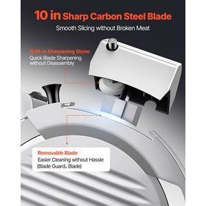 Rebanadora de Carne Comercial de Acero al Carbono de 10 Pulgadas, 180W+370W, Totalmente Automática, con Afilador Incorporado, Grosor Ajustable de 0-0.3 Pulgadas - Product Image 4