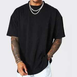 T-shirt OEM vierge en coton épais à col montant et épaules tombantes, personnalisable par sérigraphie, pour homme, style streetwear oversize - Product Image 3