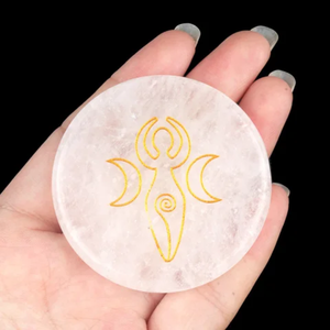 Sous-verre décoratif en cristal de quartz clair, pierre plate gravée lune et étoile, pour la création de objets artisanaux DIY - Product Image 1