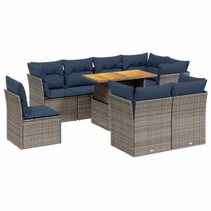 Ensemble de canapés de patio en polyrotin gris, 9 pièces, avec coussins, meubles d'extérieur durables - Product Image 2