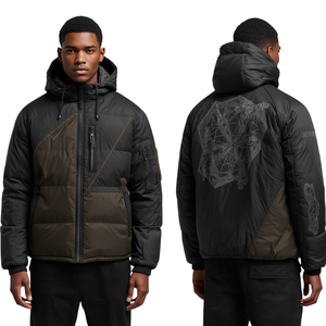 Luxury Men's Long Oversized Hooded Waterproof Windproof Puffer Jacket Asymmetrical Quilted Construction Premium Winter Fashion - Product Image 2