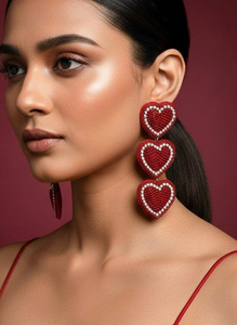 Handmade Red Seed Beaded <b>Drop</b> Heart Earrings Trendy Romantic Valentine's Day Gift Women's Sparkling Jewelry BY MULTI CRAFT - Product Image 5