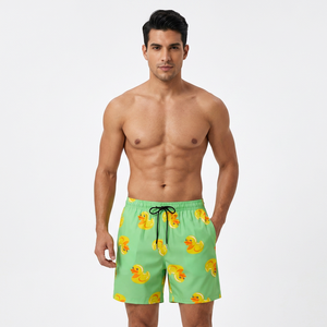 Shorts de bain décontractés pour hommes, à séchage rapide, imprimé dessin animé vert, avec cordon de serrage - Product Image 6