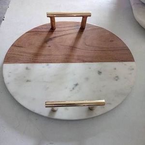 Bandeja de Mármol de Diseño de Estilo Famoso, Bandejas Decorativas, Bandeja de Piedra, Bandeja para Servir, Bandeja de Mármol con Asa Metálica a Precio Bajo al por Mayor - Product Image 4
