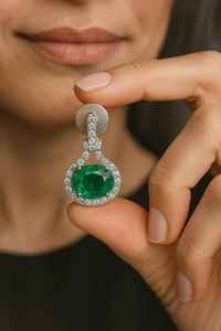 Pendientes de compromiso y boda de esmeralda de corte ovalado estilo Art Déco étnico, plata de ley 925 chapada en oro, hechos a mano, sin níquel, alta calidad - Product Image 4