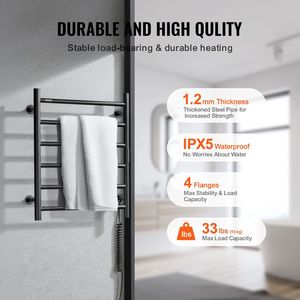 Nero opaco 6-Bar scaldasalviette elettrico riscaldato a parete bagno Plug-In Nopwer stendibiancheria Bar - Product Image 4