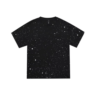 T-shirt à manches courtes et col rond pour femme, imprimé étoiles noires, coupe régulière, jersey de coton, haut décontracté toutes saisons - Product Image 1