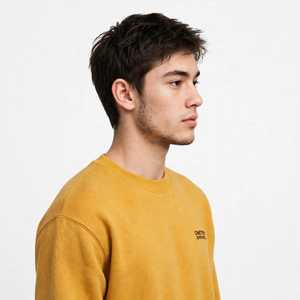 Sweat-shirt col rond jaune moutarde pour homme, coupe décontractée, tricot uni, pull à manches longues, haut d'automne - Product Image 4