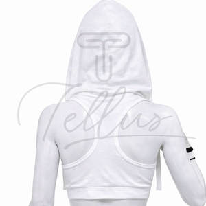 Nouveau style tendance, sweat à capuche court respirant pour femme, couleur unie personnalisable, décontracté, en polyester/coton - Product Image 5