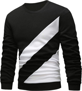 Sudadera de punto para hombre con cuello redondo, diseño de bloques de color, corte ajustado, estilo casual para otoño, diseño diagonal en blanco y negro - Product Image 3