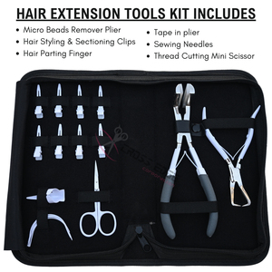 Kit d'outils pour extensions de cheveux Salon White : mini-ciseaux, pinces de sectionnement pour coiffure, et ensemble de pinces à extensions de cheveux en acier inoxydable - Product Image 2