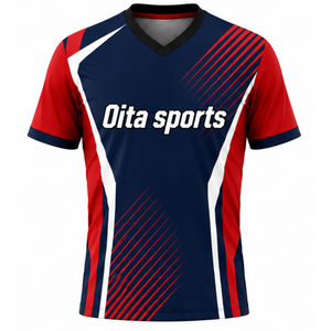 Custom Navy Blue Red White Sublimated Volleyball Jersey Short Sleeve Team Sports Clothing Match Competition Performance Shirt - Product Image 1