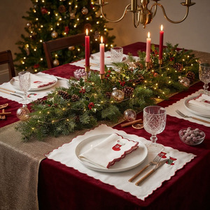 Vente en gros de tapis en coton personnalisés avec bordure festonnée, lot de serviettes et napperons de Noël brodés en stock, lavable, pour la maison et les vacances - Product Image 5