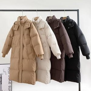 Veste matelassée longue à capuche pour femme, marron uni, manches longues, fermeture éclair, manteau d'hiver chaud avec capuche amovible, fibre de polyester F - Product Image 4