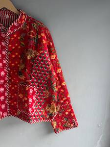 <b>Quilted</b> YELLOW GIFT FOR HER Cotton <b>Jacket</b> Women Floral <b>Pattern</b> Mandarin Collar Full Sleeve Autumn Regular Length Patch Pocket - Product Image 5