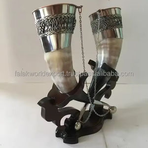 Cuerno para beber vikingo puro 100% con soporte de madera de cuerno de búfalo tallado, restaurante de Hotel doméstico de alta calidad, producto de venta caliente de FWE - Product Image 6