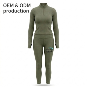 Women's Compression Quarter Zip Legging Pickleball <b>Set</b> Breathable Full Sleeve Thumbhole Short <b>2</b>-<b>Piece</b> <b>Set</b> Custom Logo OEM ODM - Product Image 3