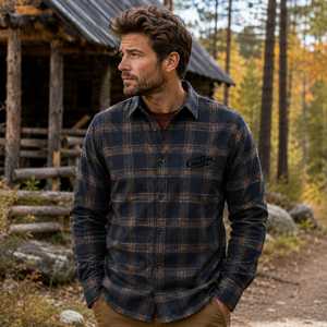 Custom Men's Long Sleeve Plaid Shirt 100% Cotton <b>Button</b> Down Casual Regular Fit Autumn Woven Flannel Front Logo - Product Image 3