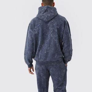 Conjunto de Sudadera con Capucha y Pantalones de Chándal de Algodón con Cremallera, Efecto Desgastado por el Sol y Lavado Ácido, con Logotipo Personalizado, Oversize, Vintage, Lavado a la Piedra, Forro Polar de Invierno, Elástico - Product Image 5