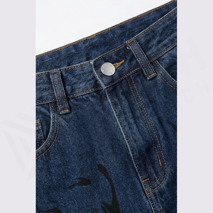 Jean en denim coupe droite délavé foncé pour homme, taille haute, coupe classique, en coton, style décontracté, pantalon d'automne - Product Image 5