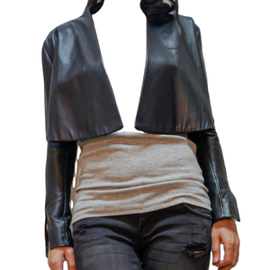 Chaqueta de Cuero Negra Corta Personalizada para Mujer, Impermeable, Transpirable, Ecológica, con Cierre, Estilo Urbano, Hecha a Mano - Product Image 1