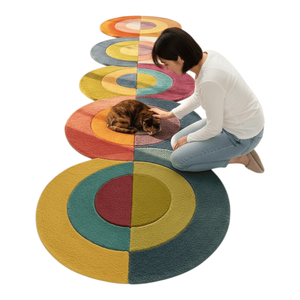 Alfombra de Pasillo Moderna de Estilo Abstracto con Burbujas Coloridas, 100% Lana de Nueva Zelanda, Hecha a Mano, con Círculos Geométricos Superpuestos - Product Image 2