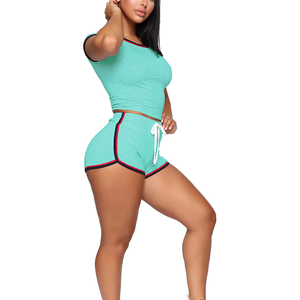 New Women 2 Piece Set V Neck Halter Crop Top Shorts Knee Skinny Casual Breathable sleep wear - Product Image 3