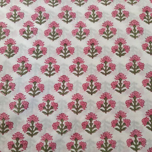 ผ้าคอตตอนแท้100% สีชมพูอ่อนพิมพ์ลายดอกไม้สไตล์อินเดียสำหรับผู้หญิงเสื้อผ้าผู้ชายเสื้อมีม่าน - Product Image 1