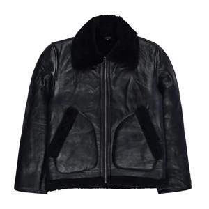 Veste en cuir noir pour homme avec col en fourrure noire, manteau aviateur en peau de mouton véritable, veste de motard chaude pour l'hiver - Product Image 1