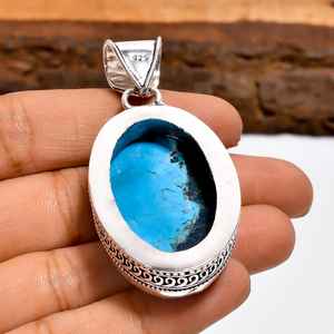 Magnesite Turquoise Sterling Silver Pendant <b>Boho</b> Statement Handmade <b>Necklace</b> Gemstone Jewelry Gift For Women - Product Image 2