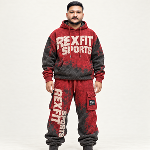Rexfit Sports <b>Men's</b> Hoodie and Sweatpants Set Red <b>Black</b> <b>Tie</b> Dye Print Street Style winter Wear - Product Image 1