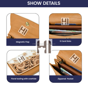 Cartera de Cuero Vacuno Estilo Western Vintage para Mujer, con Bloqueo RFID, Estilo Bohemio, Tarjetero - Product Image 5