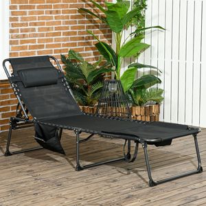 Lettino Prendisole per il Massimo Relax, 5 Livelli di Reclinazione, Tasca Laterale, Foro per la Lettura, Poggiatesta, in Alluminio Resistente e Rattan Nero PE - Product Image 2