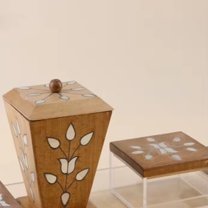 Juego de Quemadores de Incienso de Aromaterapia de Madera Hechos a Mano con Bandeja con Incrustaciones de Madreperla y Tarro de Almacenamiento - Product Image 5