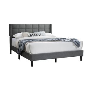 Elegante Letto Moderno Grigio Queen Size con Testiera Imbottita e Design a Cassone, in Lino Spazzolato - Product Image 5