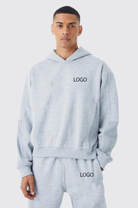 Men's Hoodies Grey 100% Cotton Printed Winter Blank Custom Logo Baggy <b>Tracksuit</b> Premium Comfortable Private Label Unisex Gym - Product Image 3