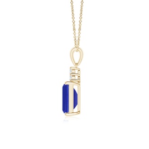 2.72g 14k <b>SOLID</b> <b>Gold</b> Emerald-cut 0.5 CT Blue Sapphire <b>Pendant</b> With 0.02 CT Diamond Trio Luxury High Quality Link Chain Necklace - Product Image 2